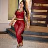 Mesh Passenden Set Transparent 2 PCS Streifen Hosen Sets Club Outfits Langarm Crop Top Sexy Zwei Stück Sets Frauen hosen Anzüge