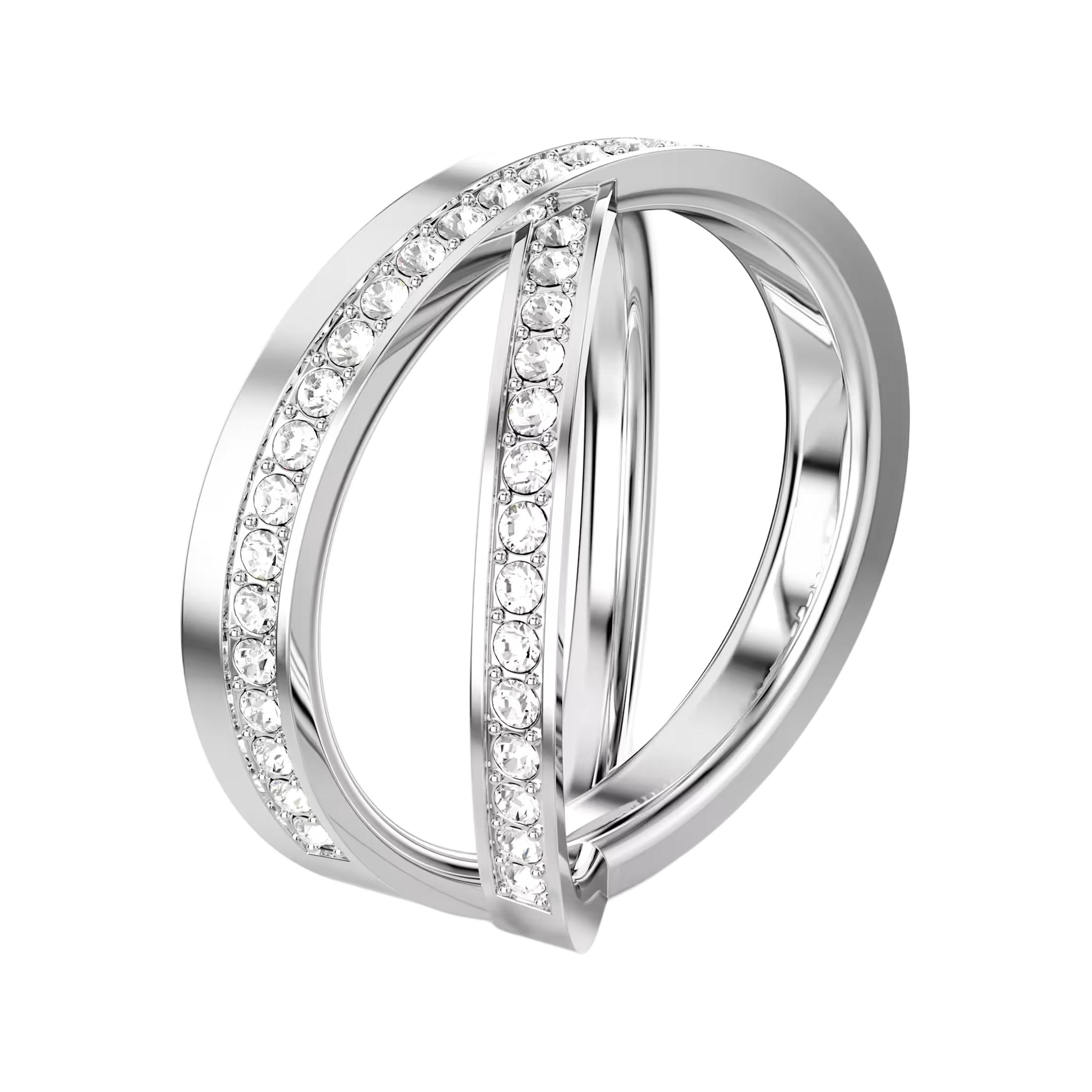 

Swarovski Double Ring Cross Design Rhodium Plated Ring Women rings Silver 5717561 Box (Random Color),52