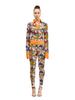 GREEDILOUS Tropical Pattern Collared Long Sleeve Top