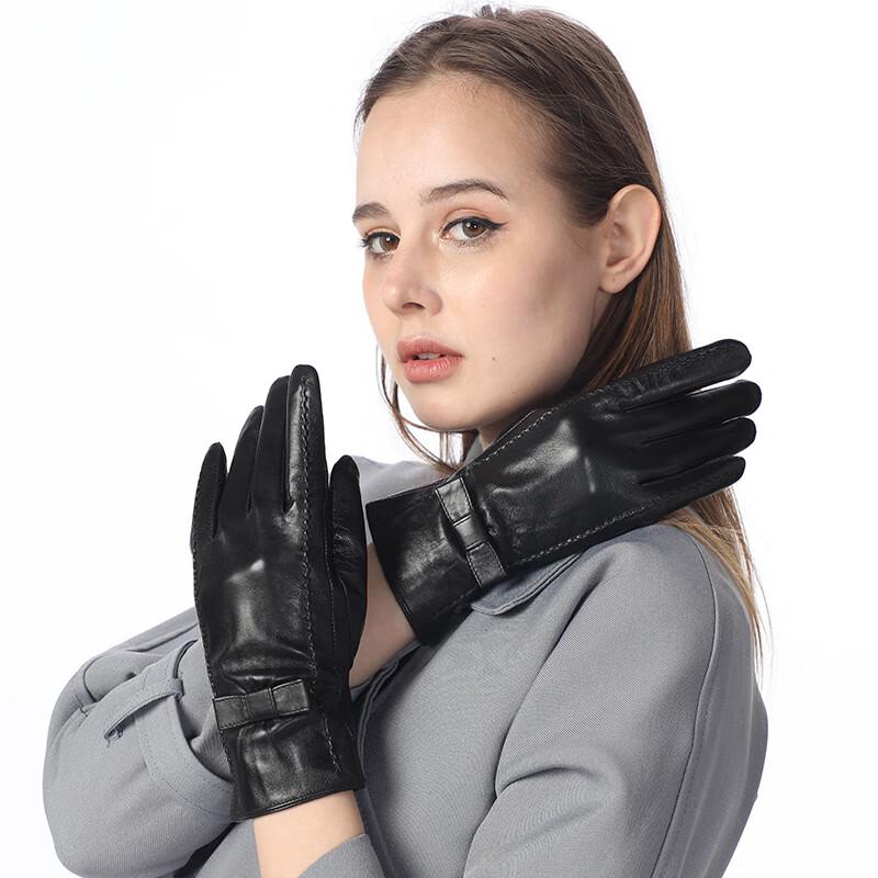 Women's Sheepskin Lined Bowknot Leather Gloves