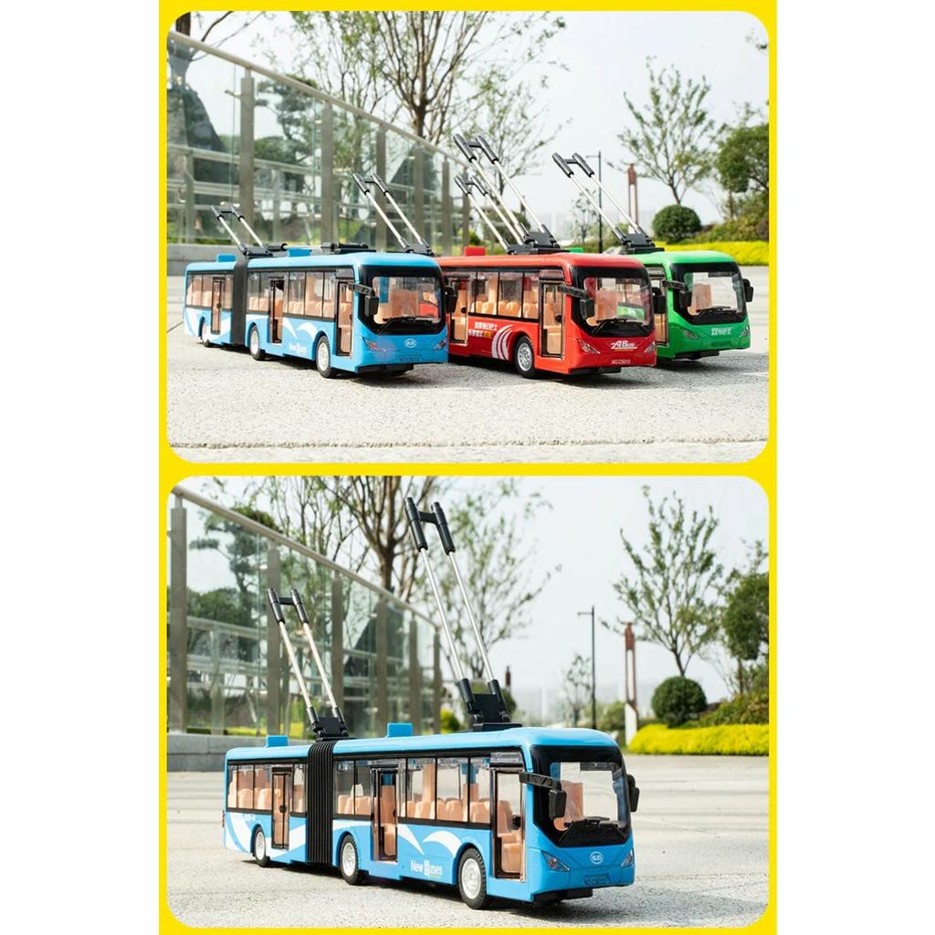 Electric Tourist Toy Traffic Trackless Bus Alloy Passenger Car Model Metal Double Section City Bus Model Sound Light Kids Gifts