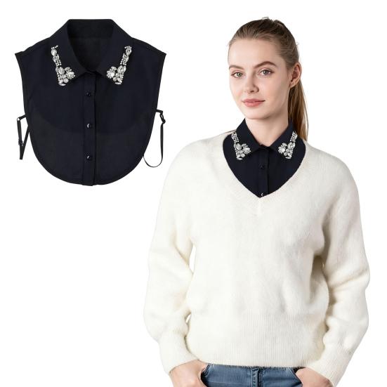 Sparkling Rhinestone Removable Collar Red Christmas Check Faux Collar Women Detachable Fake Collar Sweater Accent