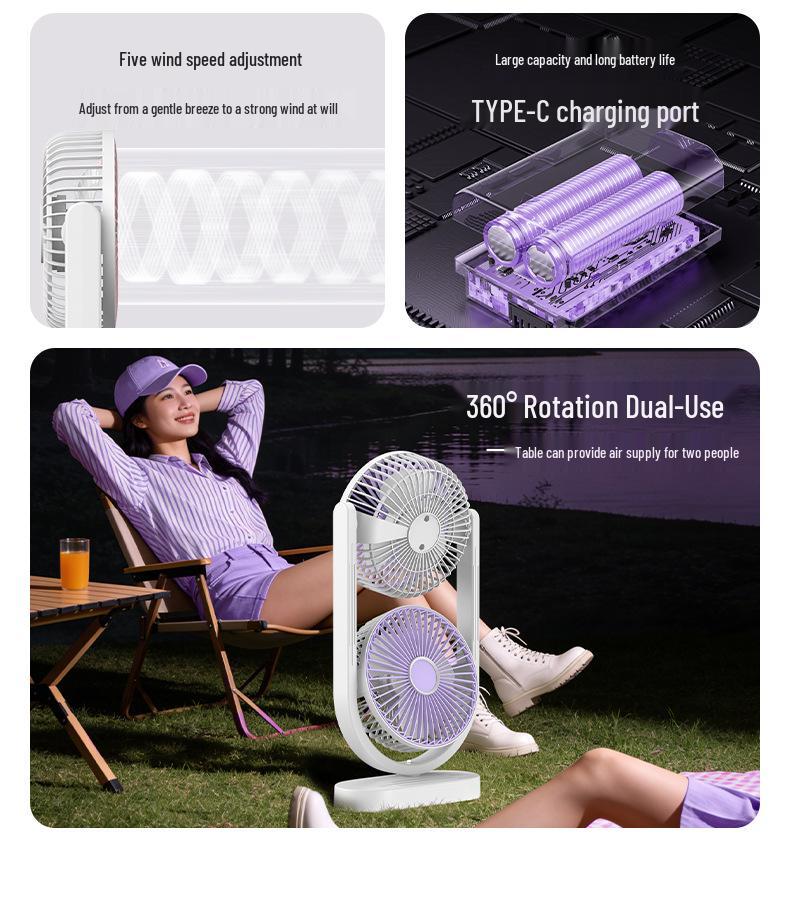 New Rechargeable Dual-Head Desktop Fan with Adjustable Eight-Inch Air Circulation and Long Battery Life for Home Use