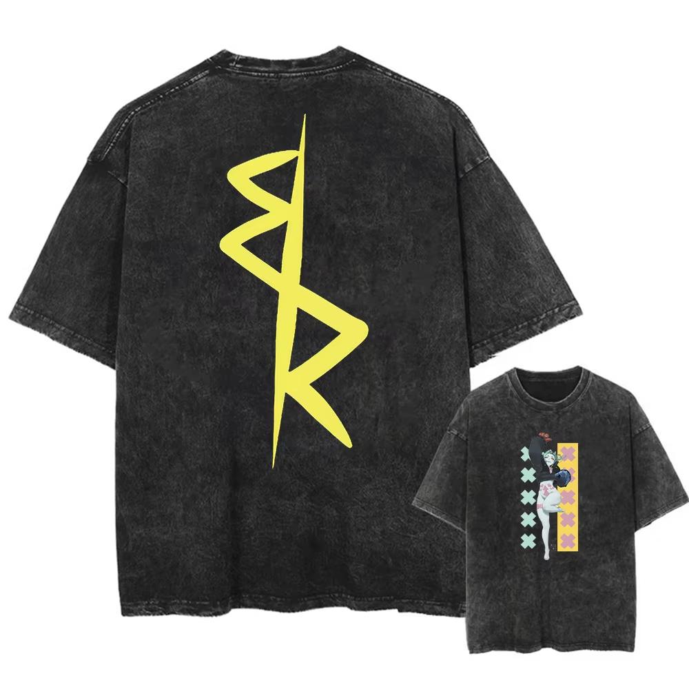 Anime Cyberpunk Acid Trička Ležérní Vintage Prané Tričko Krátký Rukáv Manga Gotické Bavlna Streetwear Topy Unisex Léto