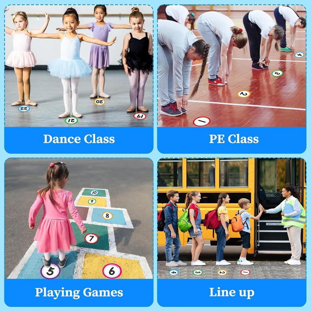 SICOHOME Line Up Spots for Classroom Floor Stickers - 36pcs Vinyl Line Up Dots 4" Removable Number Stickers for Classroom Decorations Kindergarten