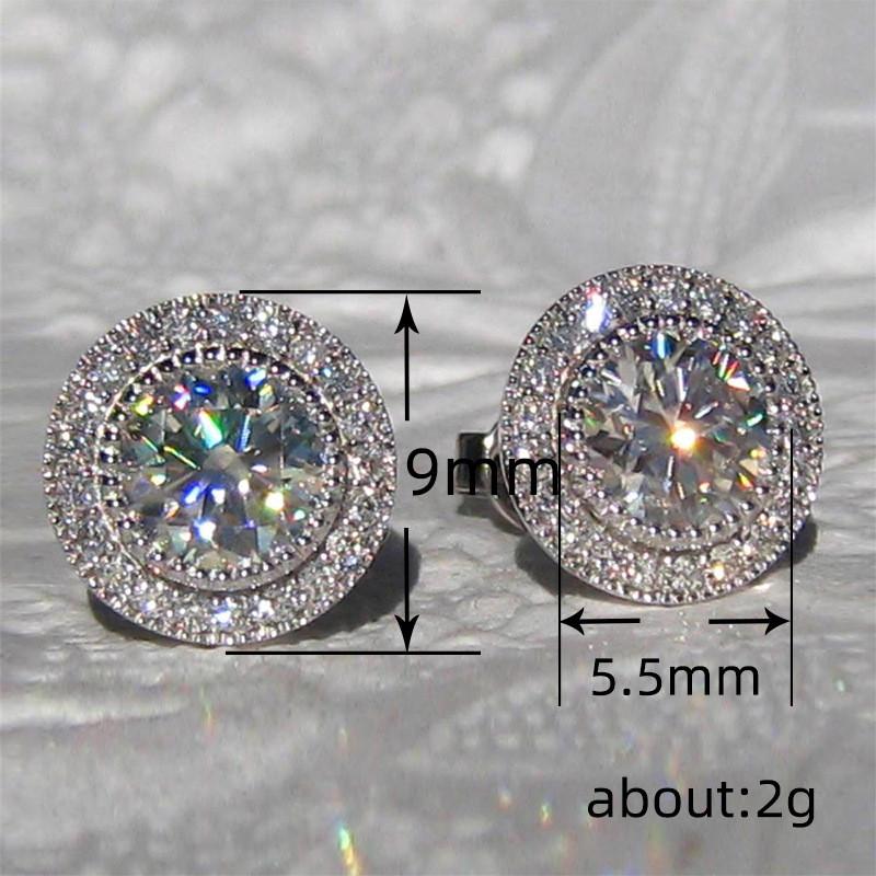 925 Sterling Silver Small Round Stud Earrings Women with Shiny Cubic Zirconia Simple Versatile Accessories Jewelry