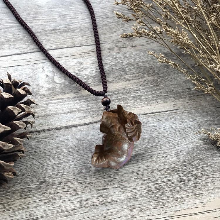 Retro Hand-carved Mahogany Long Necklace Women's Fashion Temperament Cotton and Linen Clothing Sweater Chain Accessories