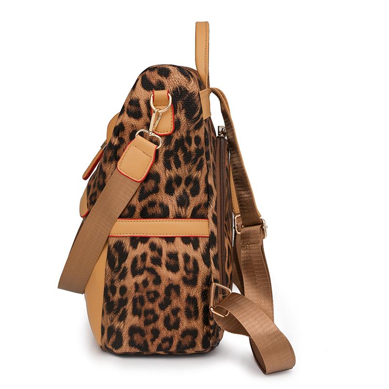 Damen Rucksack aus weichem Leder mit Diebstahlschutz, Mehrzweck-Schultertasche mit Leopardenmuster