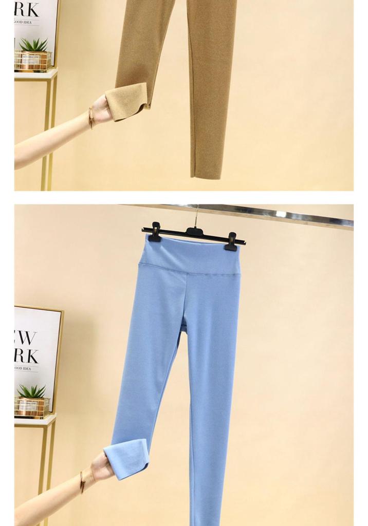 Women's High-Waisted Fleece-Lined Seamless Cotton Trousers – Warm, Tight-Fit, Thickened Base Layer for Autumn/Winter