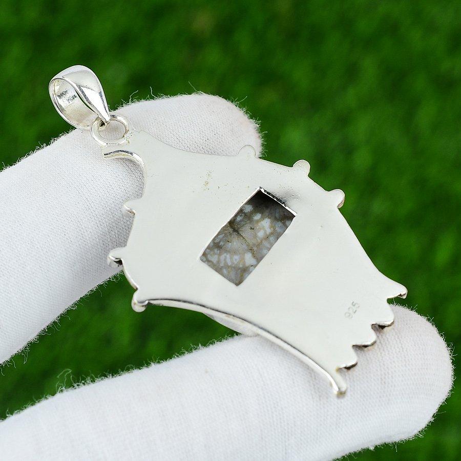 Wurzelchakra Fossil Koralle Stein Lünette Hochzeit Boho Neu Anhänger Schmuck 925 Silber