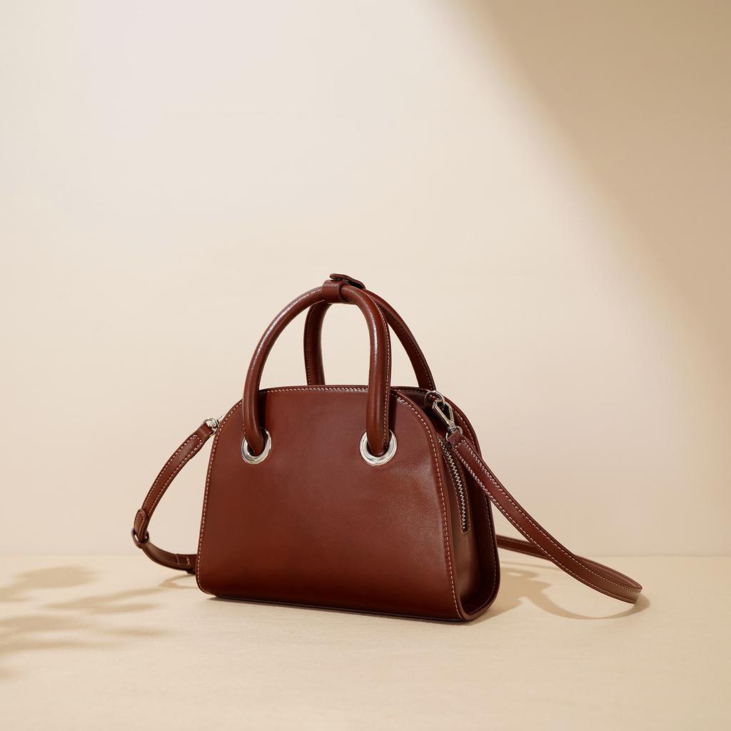 Solid Color Shell Handbag Women's Niche Fashion Versatile Commuter Bag Cowhide Women's Shoulder Armpit Bag