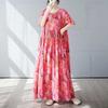 Simple and Fashionable Long Skirt Summer Short Sleeved Round Neck Printed Dress