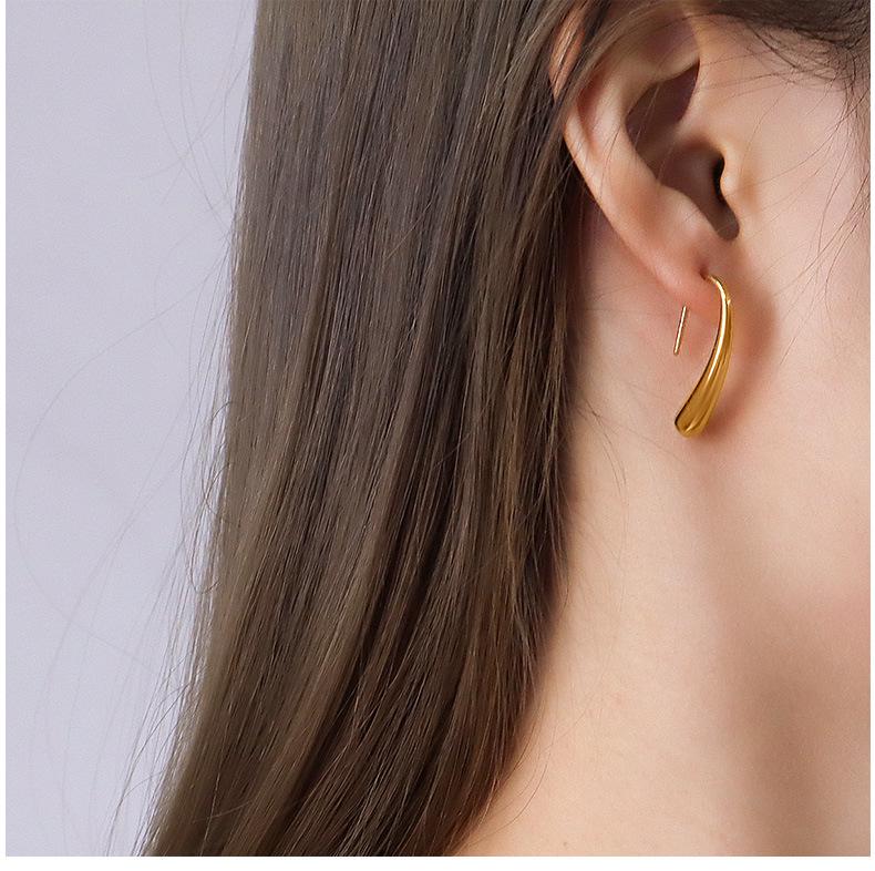 French Choker 18K Gold Plated Geometric Stud Earrings with Water Drop Hook - Titanium Steel, Hot Selling & Unique Model F315.