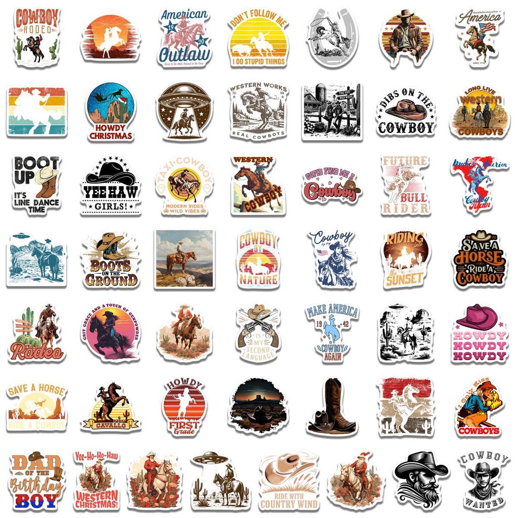 50pcs Retro Western Cowboy Cultural Stickers for Journal, Suitcase, Notebook, Refrigerator Decoration