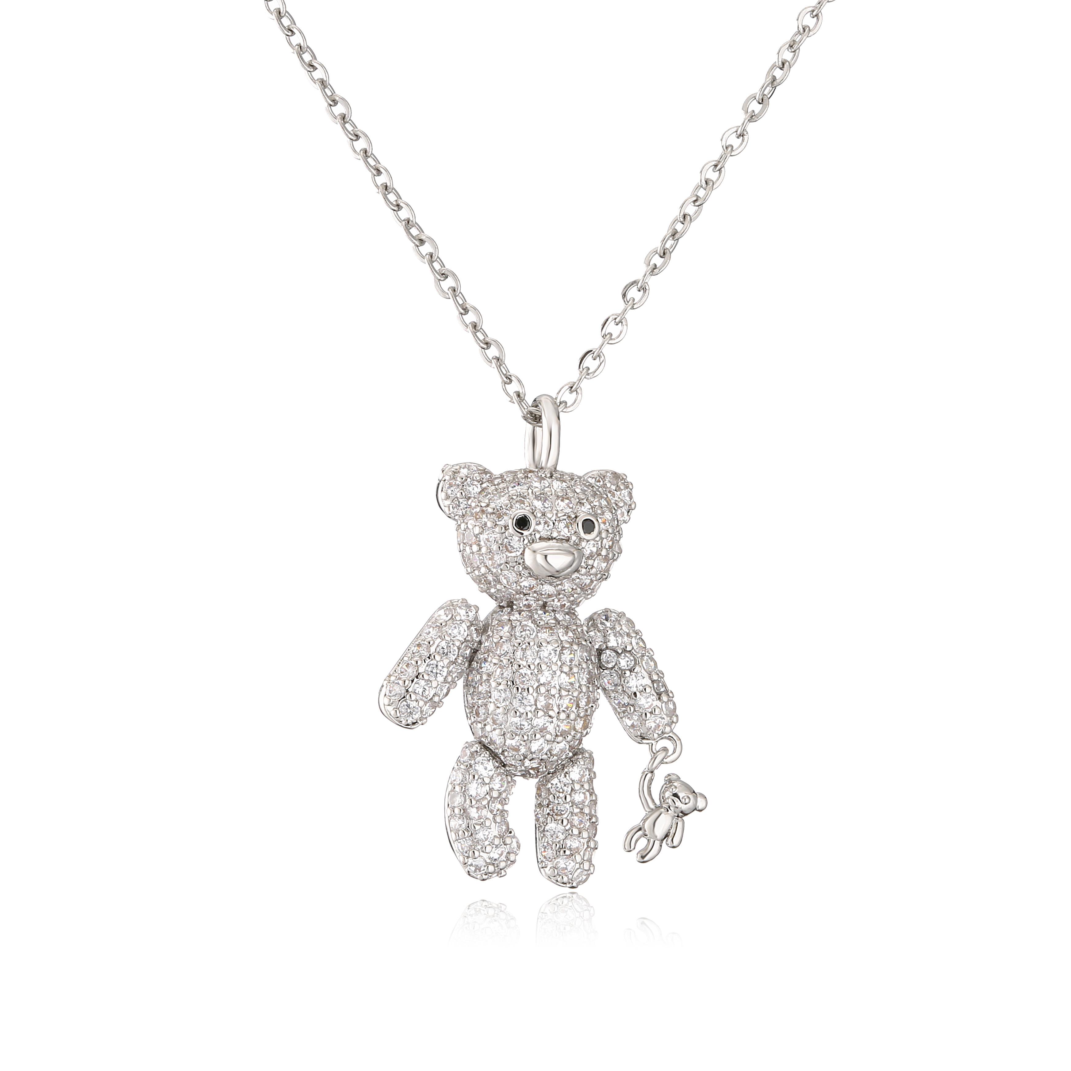

New Bear Necklace for Women Fashion Zircon Bear Pendant Necklace Design Pave Setting Zircon Copper Zircon Wholesale 45cm мідний