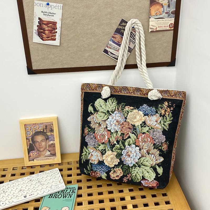 Single-shoulder Bag Fashionable Large-capacity Tote Bag Embroidered Linen Bag