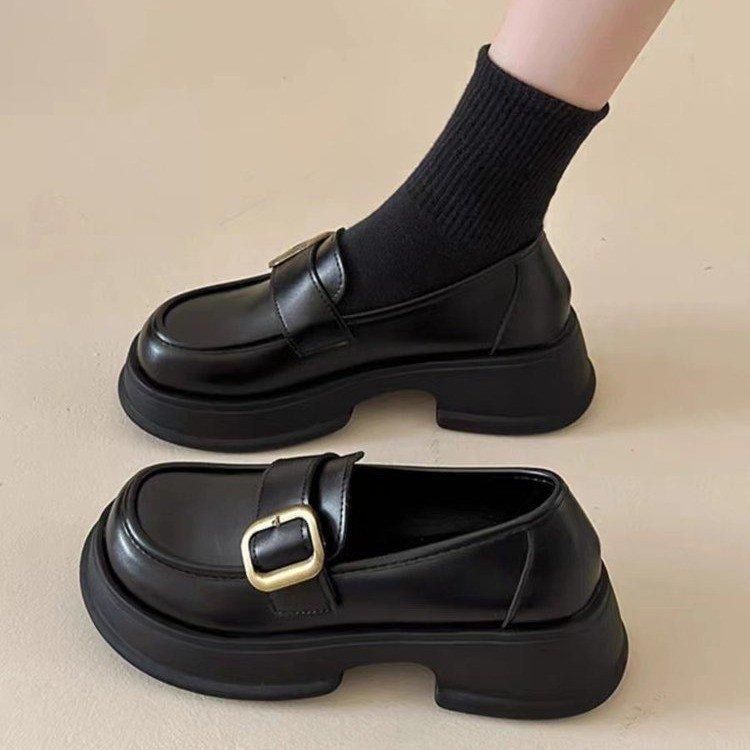 Platform British retro round head spring new Mary Jane leather shoes Maillard single shoes