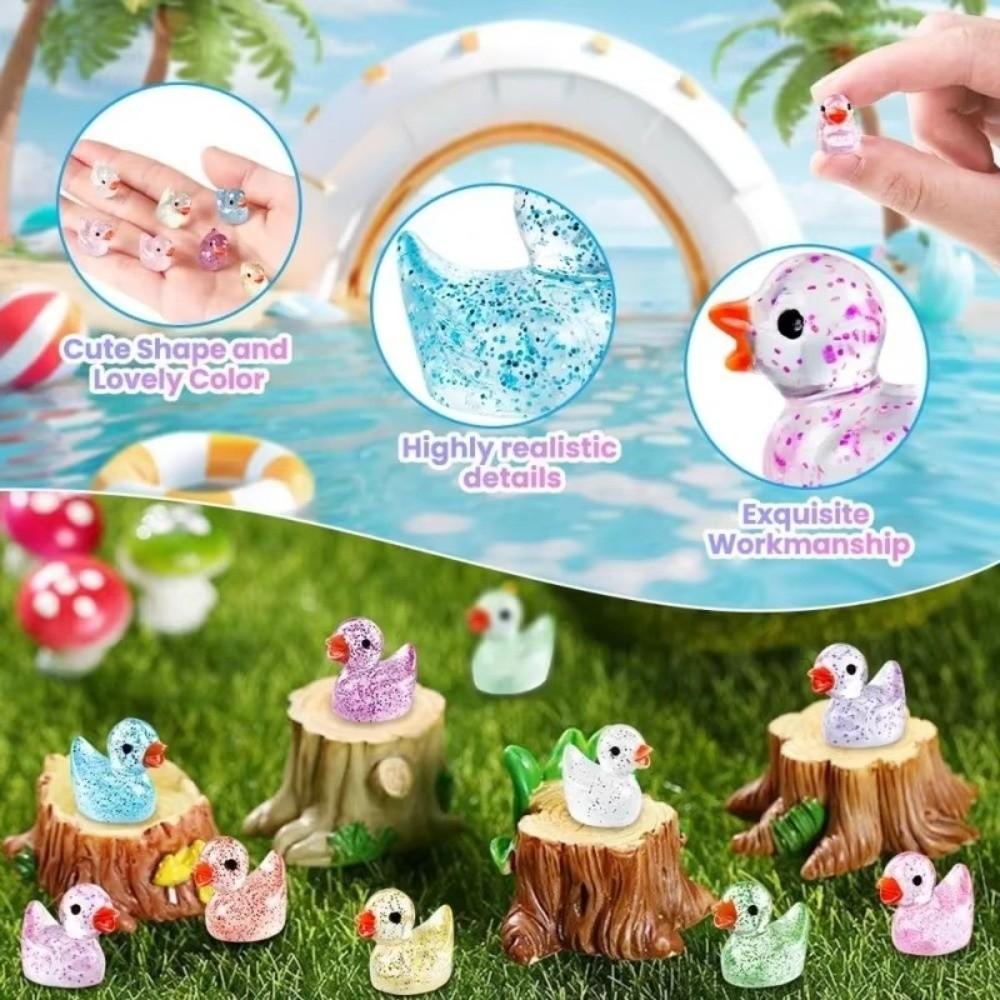 Mini Small Resin Duck Figure Toy Glittering Mini Tiny Ducks Miniature Duck Ornament Garden Decor