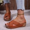 fashion 2024 Summer New Fashion Women's Open Toe Slippers Retro Shallow Mouth Slip-On Party Wedge Heel Women's Sandals Zapatos De Mujer