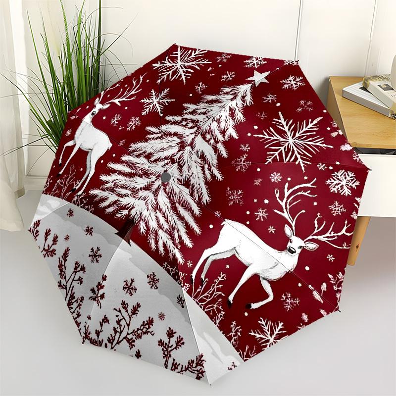 

1pc Christmas Deer Snowflake Winter Scene Umbrella with Plastic Handle,Suitable for All Seasons Home Travel Outdoor UmbrellaB1677