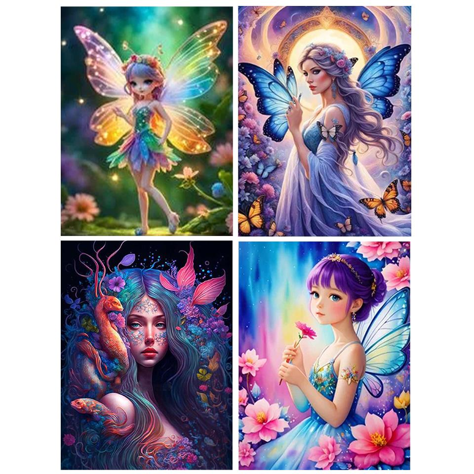 5D DIY Jewelry Cross Embroidery Painting Mosaic Home Decoration Gift with Elf Butterflies In Diamond Cross Embroidery Flowers