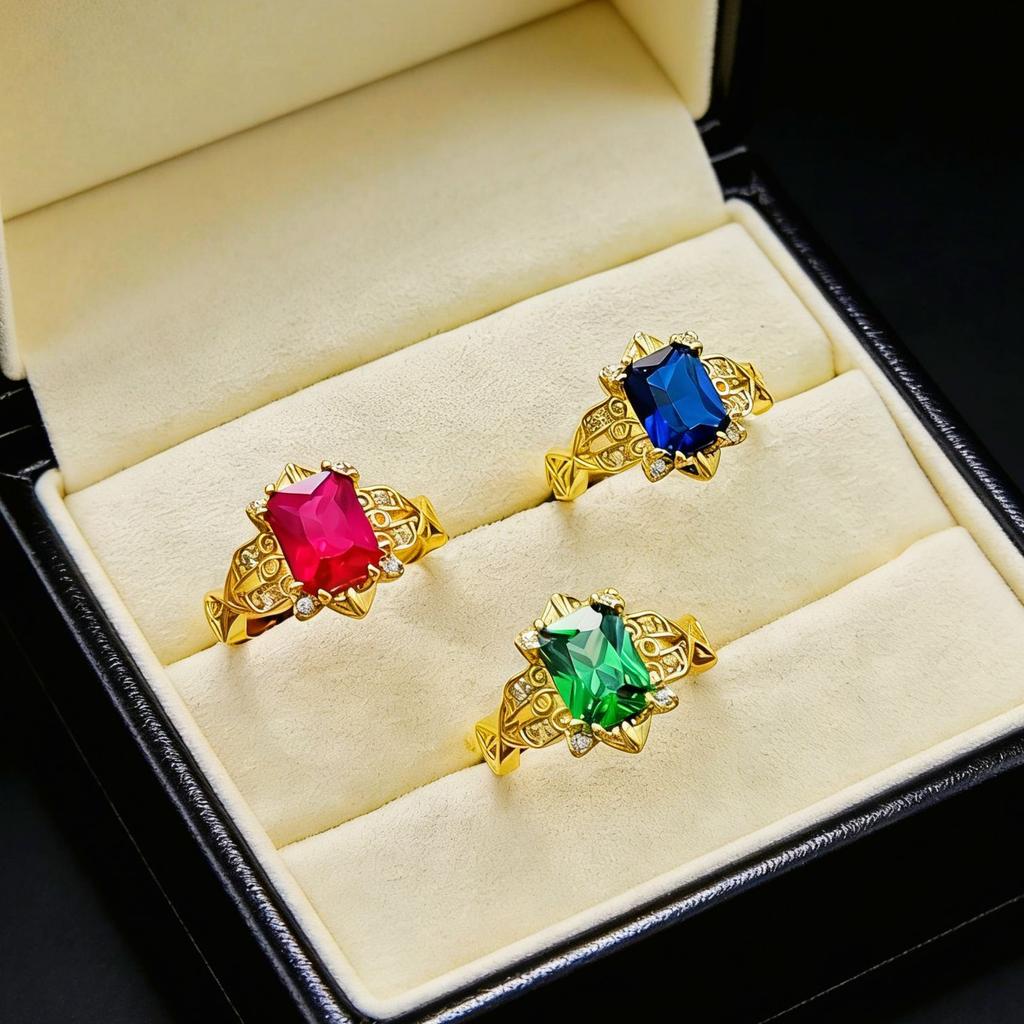 Jewelry Imitation Emerald Ruby Open Ring Rectangle High Carbon Diamond Color Treasure Women's Ring