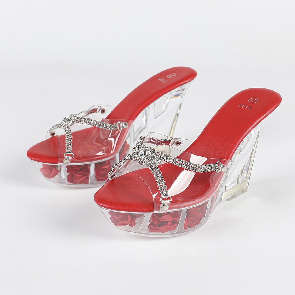 Rhinestone Slope Heel 11CM Nightclub High Heels Slippers Women's Shoes Catwalk Pole Dance Shoes Crystal Sole LFD-1101-Q7