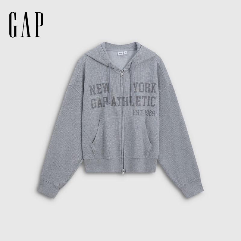 GAP Women's Logo Jacquard Waffle Hooded Cardigan