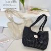 55 Printed polka dot shoulder canvas bag Large capacity tote bag Commuter finishing storage bag Women's shoulder schoolbag