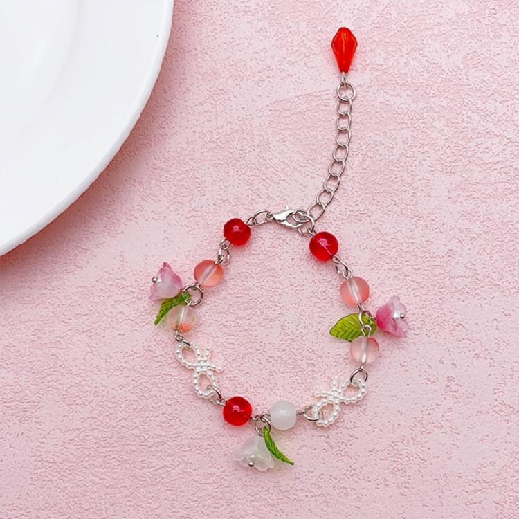 Sweet Flower Bracelet for Women Fashion Bowknot Pearl Beaded Bracelets Jewelry