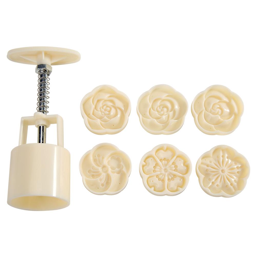 Love Shape Press Mold Heart Mooncake Press Molds Mid Autumn Festival Mooncake Mold Set Flower Moon Cake Mold with 6Pcs Stamps