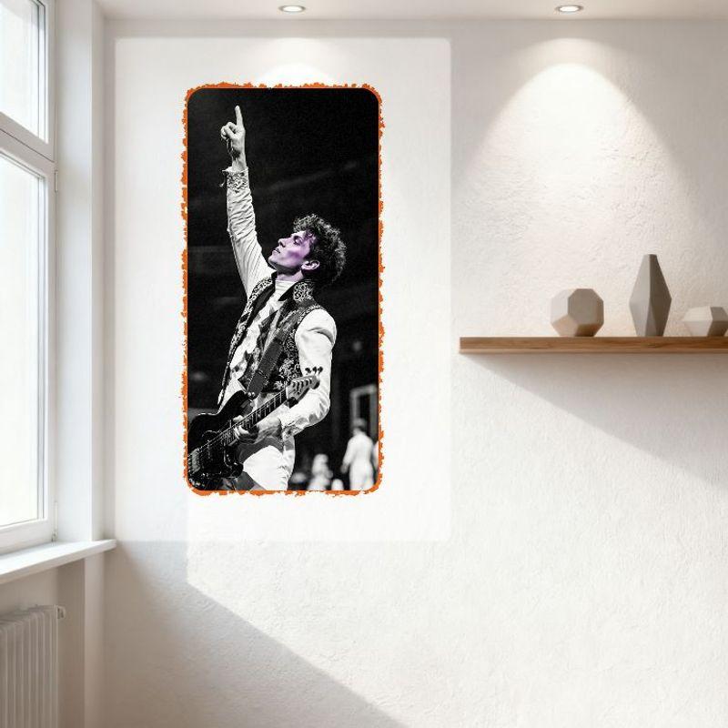 Black - White Musician Performing on Stage Metal Tin Sign, Vintage Concert Wall Plaque with Orange Border for Bar Cafe Home Man
