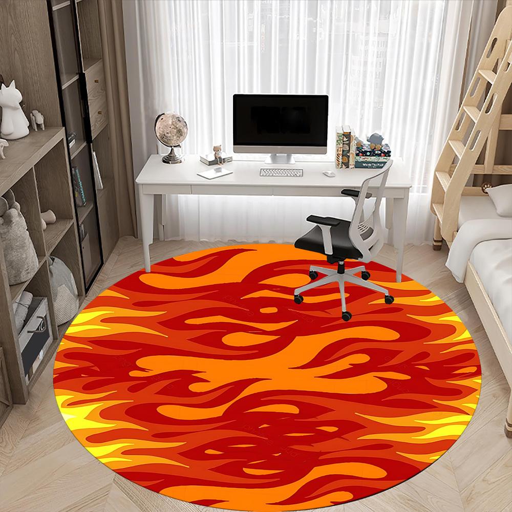 1pc Flame Pattern Chair Carpet for Office, Round Non Slip Durable Large Size Office Carpet, Suitable for Office