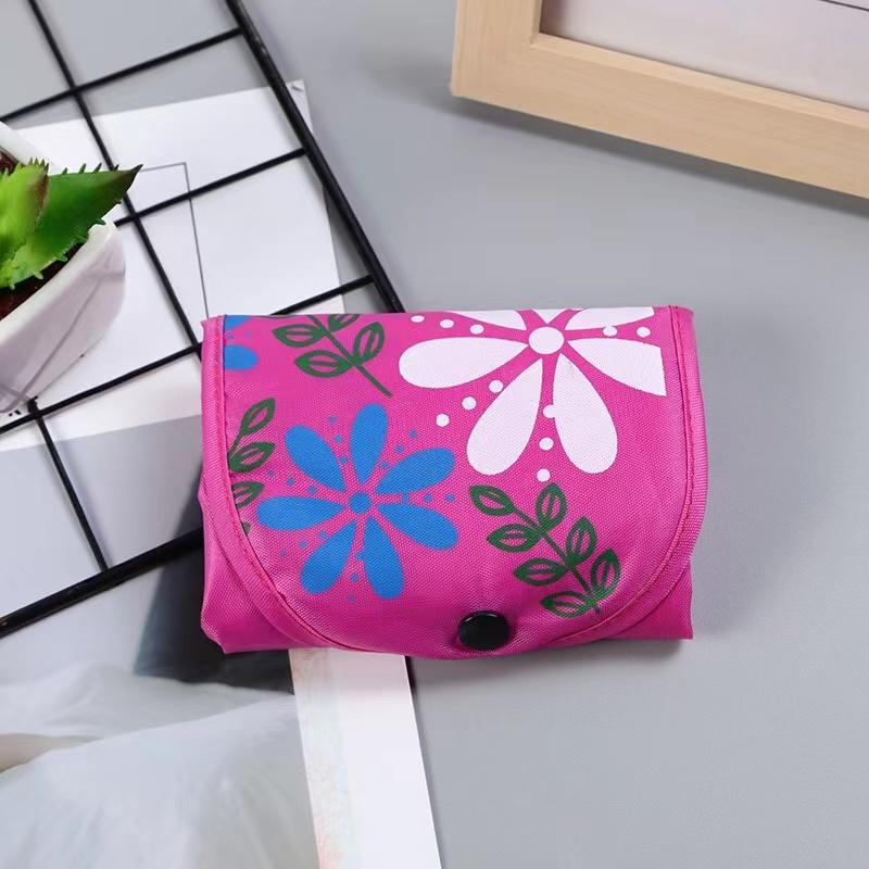 1PC Button Closure Tote Shopping Bag Grocery Reusable Foldable Oxford Cloth Large Capacity Floral
