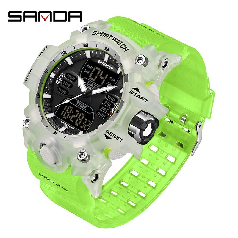 SANDA G Style Step Calorimeter Single Electronic Watch Nightlight Waterproof Sports Double Display LED Digital Quartz Men Watch
