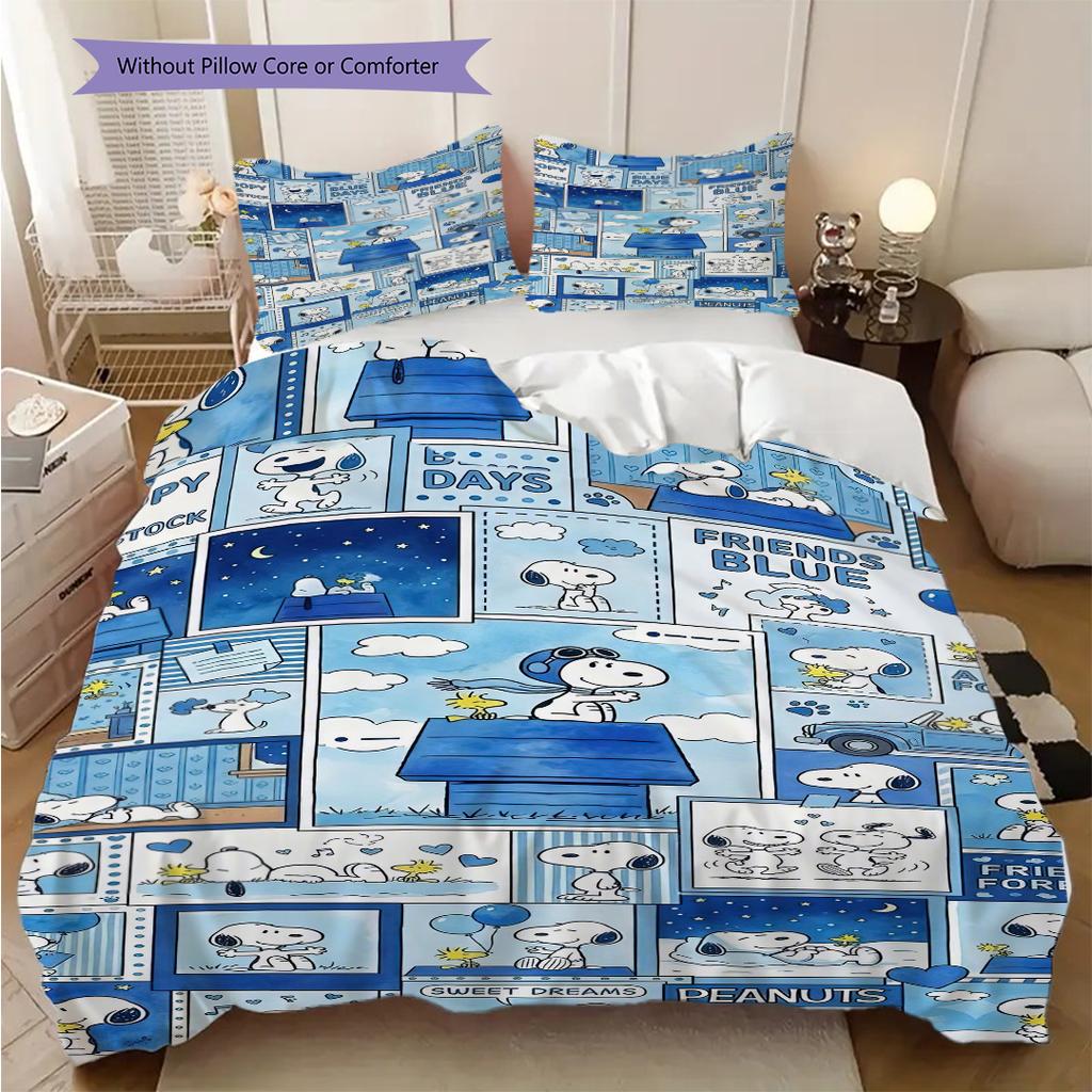 1PC Snoopy Pattern Bedding Quilt Set Quilt Cover Pillowcase Home Decoration Birthday Gift (1 * Duvet Cover + 2 * Pillowcase, Without Core)