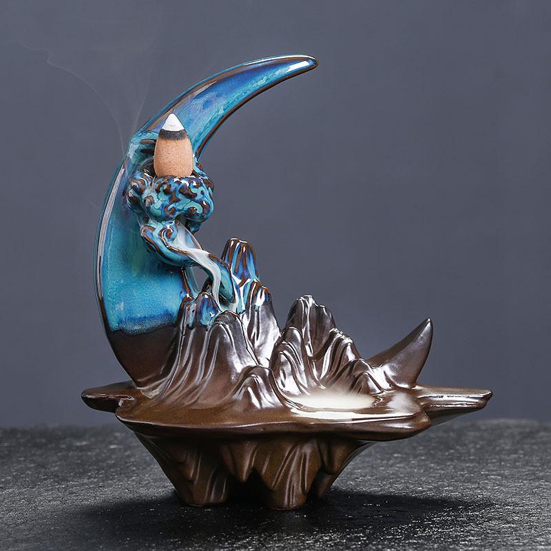 Ramadan Incense Burner with Mountain Waterfall Design and Reverse Flowing Incense Smoke Perfect for Aromatherapy and Meditation