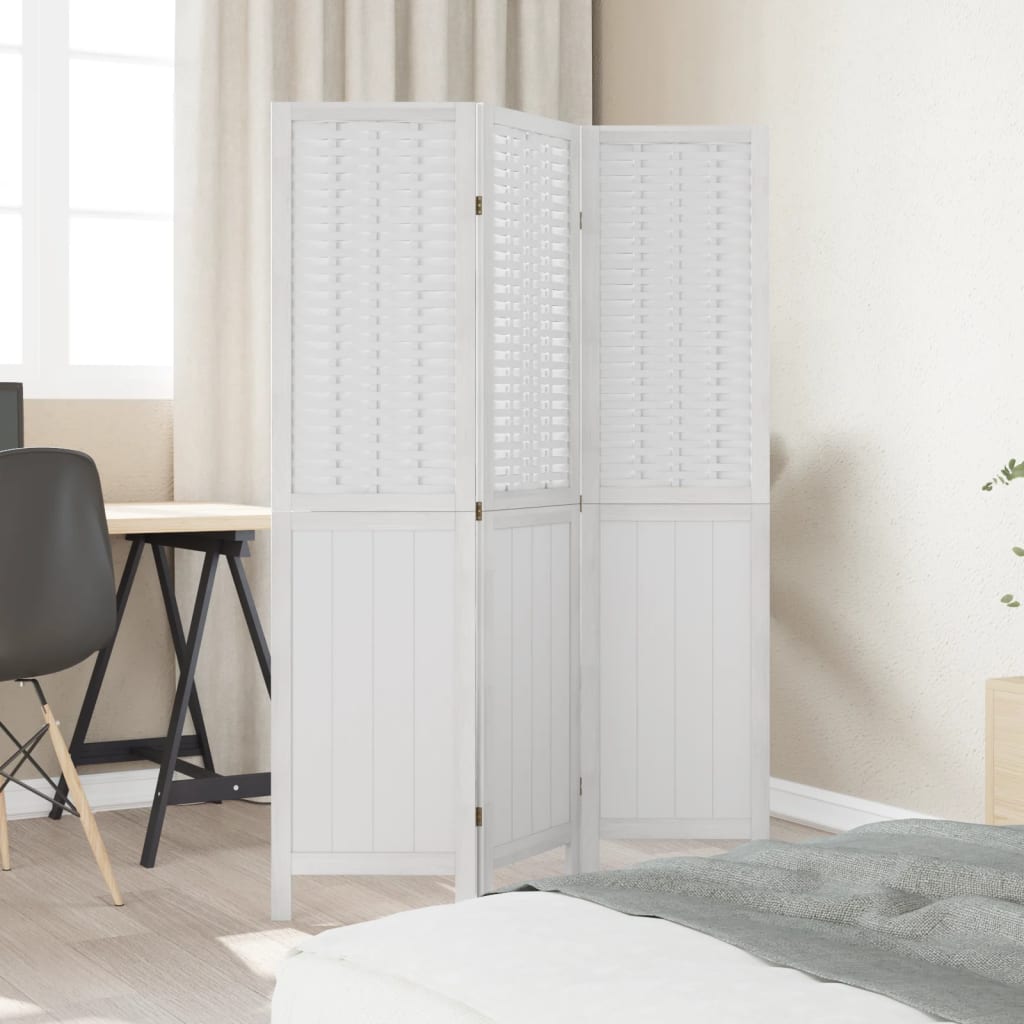 3 Piece Room Divider White Solid Paulownia Wood
