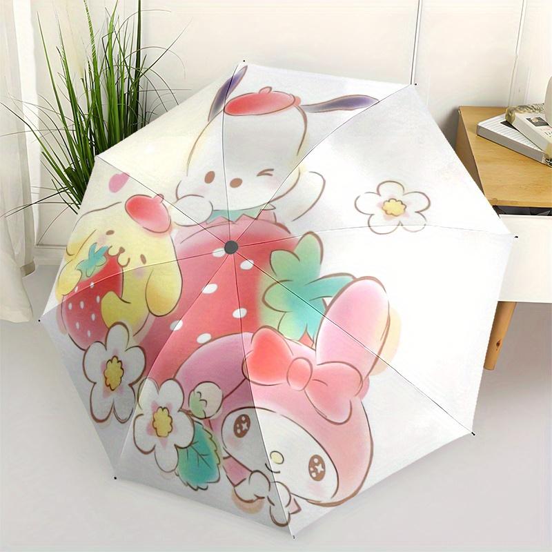 1pc Strawberry My Melody Pochacco & Pom Pom Purin Pattern Automatic Umbrella is Fashionable and Good-Looking, a Portable 3-Fold Umbrella, Suitable for