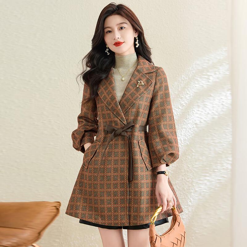 

Женский тренч средней длины в гусиную лапку Ke Bei Er 2XL