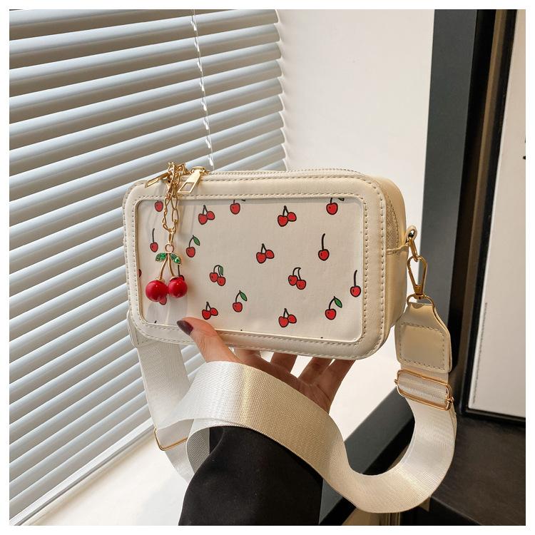 Cherry Printing Texture Fashion Handbag Bag Women's Silk Scarf New Trendy Niche Messenger Bag Foreign Style Literary Square Bag