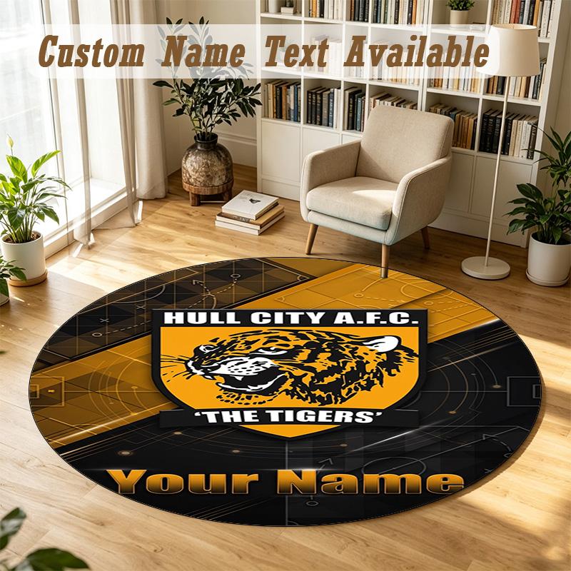 Round Rug Custom NameHull City Pattern Non Slip Carpet Home Floor Decor