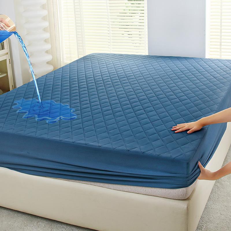 

2025New quilted waterproof bed sheet solid color non-slip blue mattress protector 100 *190cm синий