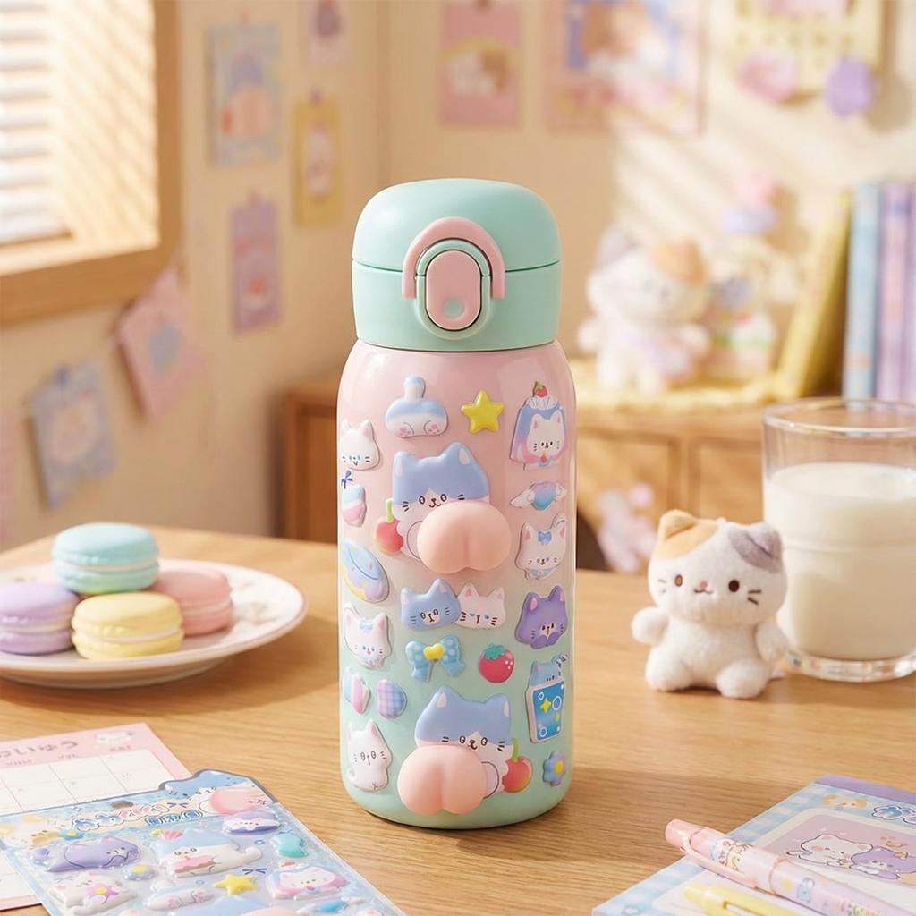 Squishy Butt Stickers of Cute Animal Character 3D Reward Stickers for Sticker Water Bottle Decor (Set 4) Stickers, Girls, Planner, Book, Notebook,