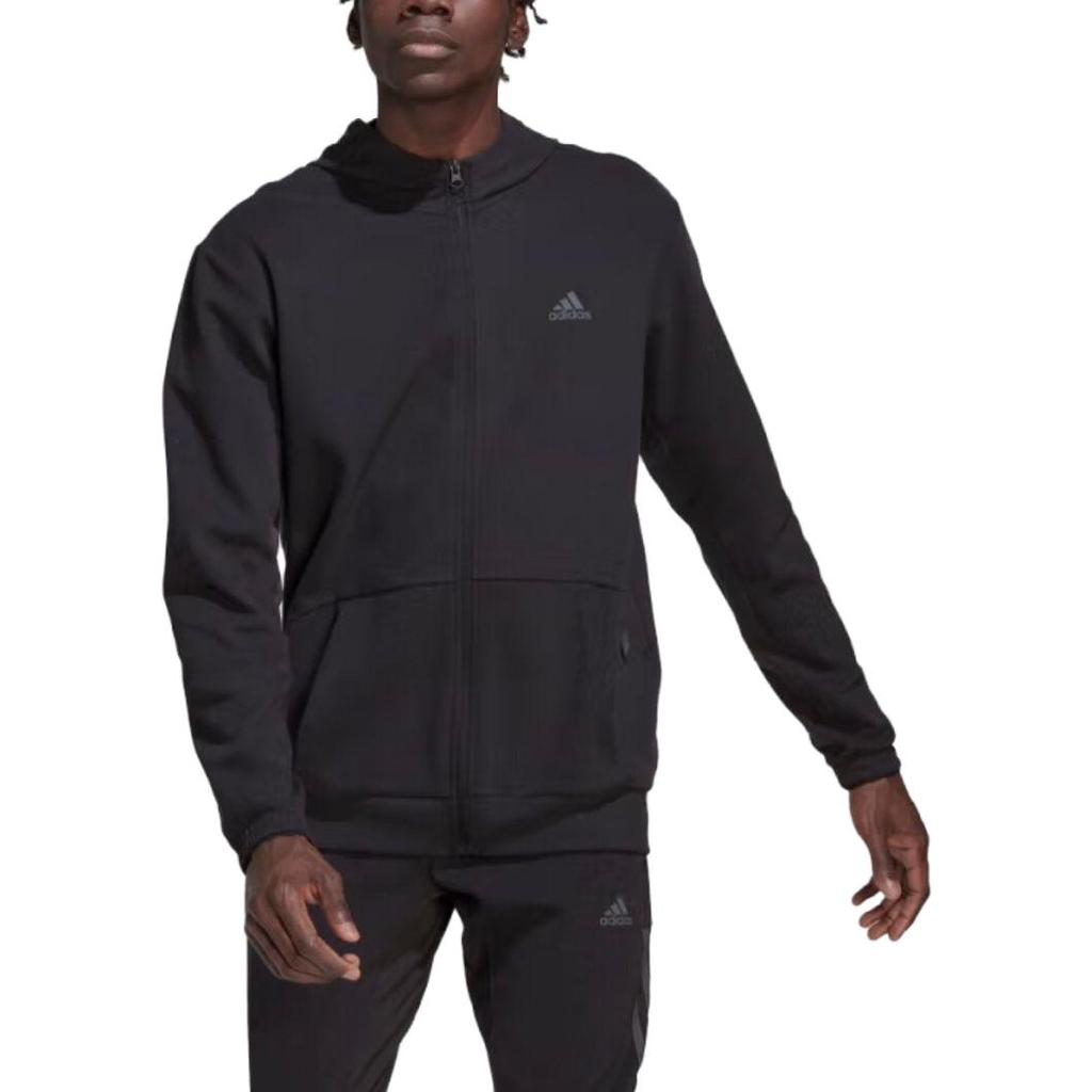 Adidas Solid Color Casual Sports Zip-Up Stand Collar Jacket Men Outerwear Black HL2403