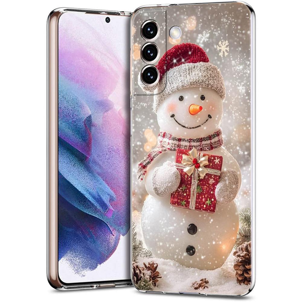 Transparent Phone Case Cover for Samsung Galaxy S25 S24 S23 S22 S20 S21 FE Ultra S24 S23 S10 S10E Plus Christmas Snowman Pattern