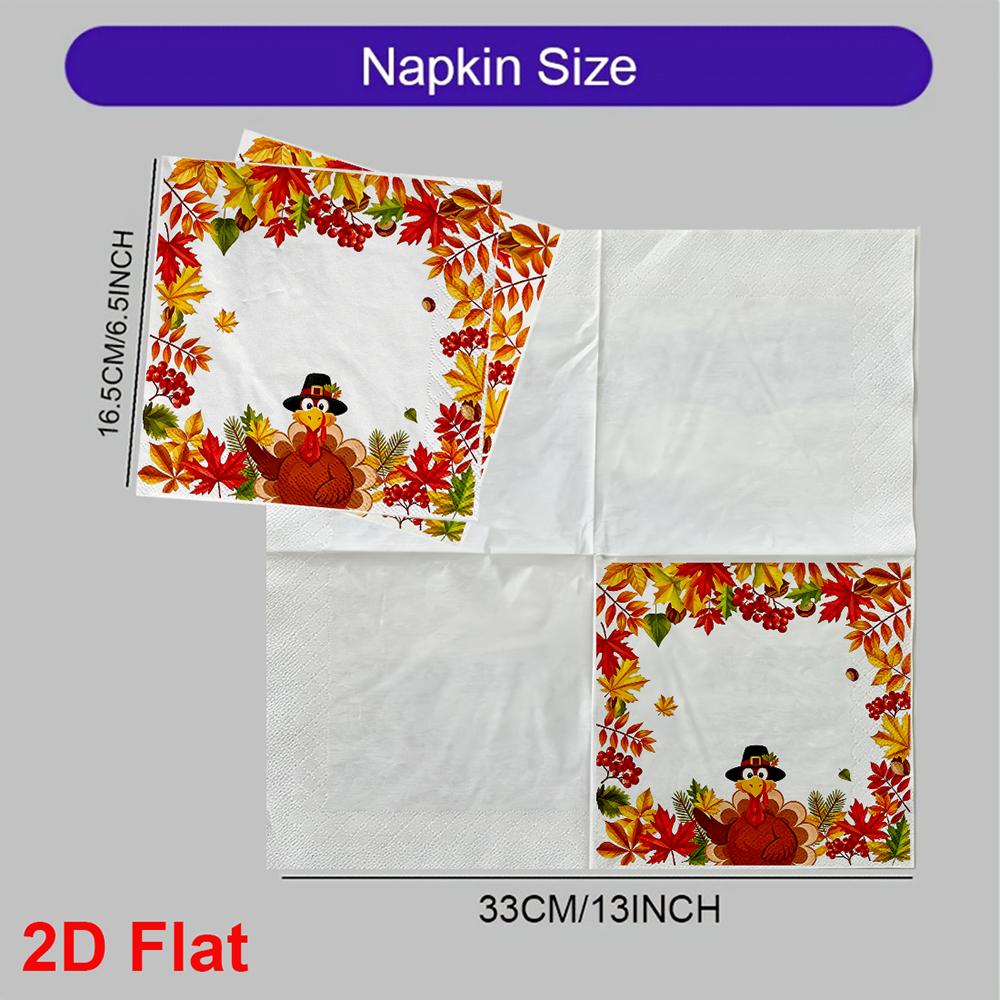 20pcs Disposable Napkins with Pumpkin, Turkey Pattern Print for Wedding,Parties,and Daily Use for Thanksgiving Fall Christmas Table Decoration