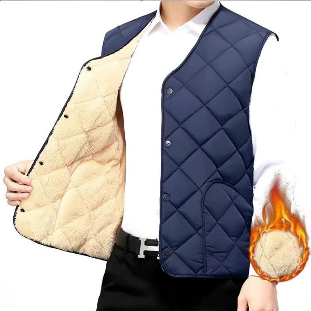 Men's Casual Fleece Solid Color Button Vest Men's V-neck Thickened Vest