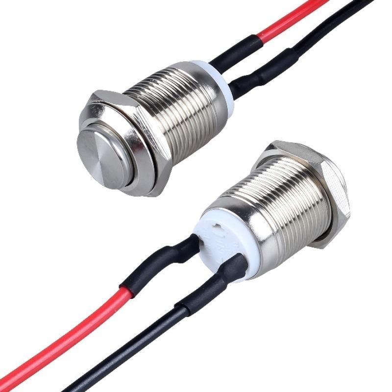 1Pc/5Pcs 12Mm Round Head Momentary Push Button Switch Stainless Steel 1No Normally Open With Pre Soldered Cable For Car Boat