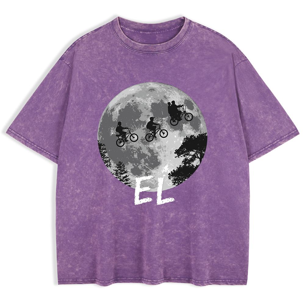 Boys Riding Bicycles Prints Washed T-Shirts Mens Cotton Short Sleeve Tops Basic O-Neck Oversize T Shirt Summer Clothes